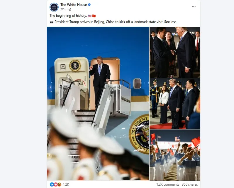 Donald Trump llega a China en medio de tensión global y publica mensaje en redes